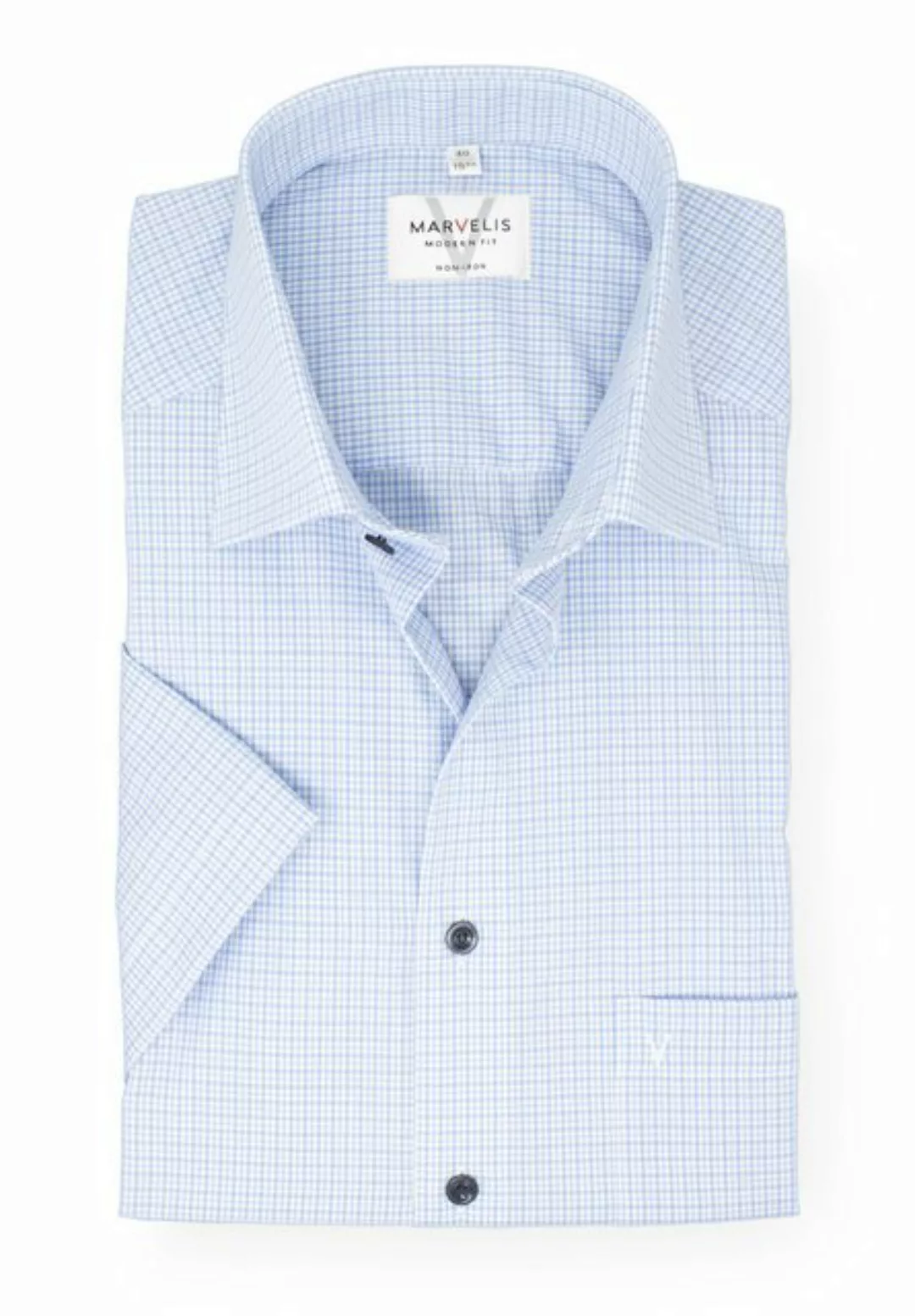 MARVELIS Kurzarmhemd Kurzarmhemd - Modern Fit - Kariert - Bleu günstig online kaufen