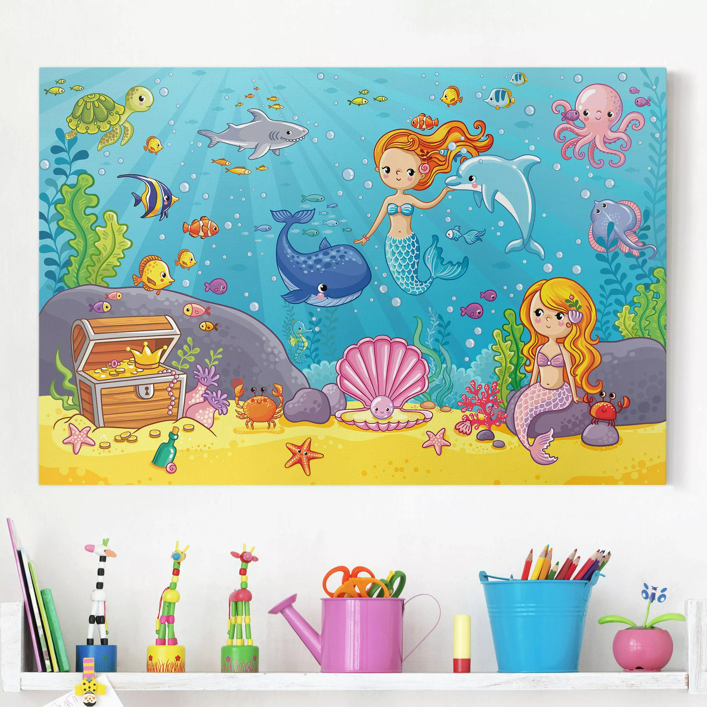 Leinwandbild Kinderzimmer - Querformat Meerjungfrau - Unterwasserwelt günstig online kaufen