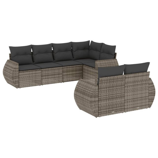 vidaXL Sofaelement 7-tlg. Garten-Sofagarnitur mit Kissen Grau Poly Rattan ( günstig online kaufen