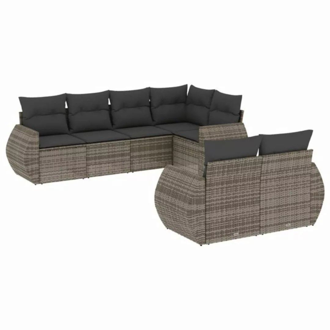 vidaXL Sofaelement 7-tlg. Garten-Sofagarnitur mit Kissen Grau Poly Rattan ( günstig online kaufen