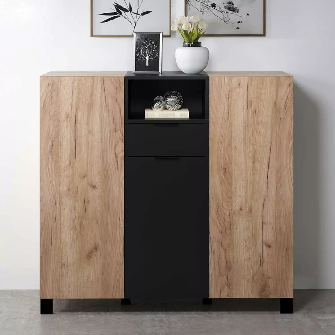 Wohnzimmer Highboard zweifarbig in Eiche dunkel Schwarz günstig online kaufen