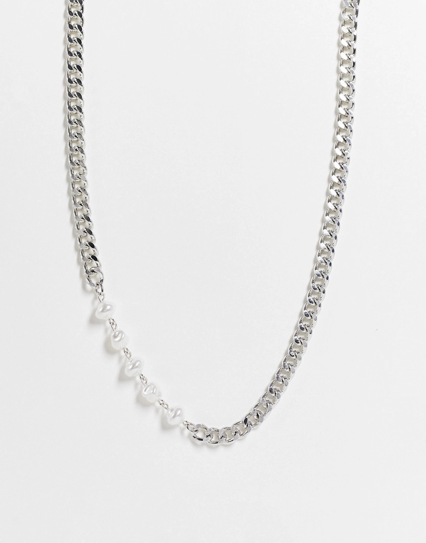 WFTW – Halskette mit Panzergliedern und Kunstperlen aus Acryl in Silberopti günstig online kaufen