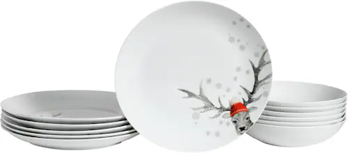 CreaTable Tafelservice »Luna Hirsch«, (Set, 12 tlg.), winterliches Hirsch-M günstig online kaufen