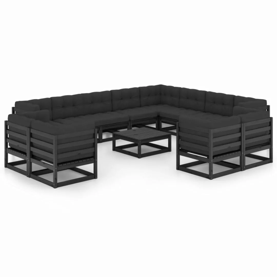 13-tlg. Garten-lounge-set Mit Kissen Schwarz Massivholz Kiefer günstig online kaufen