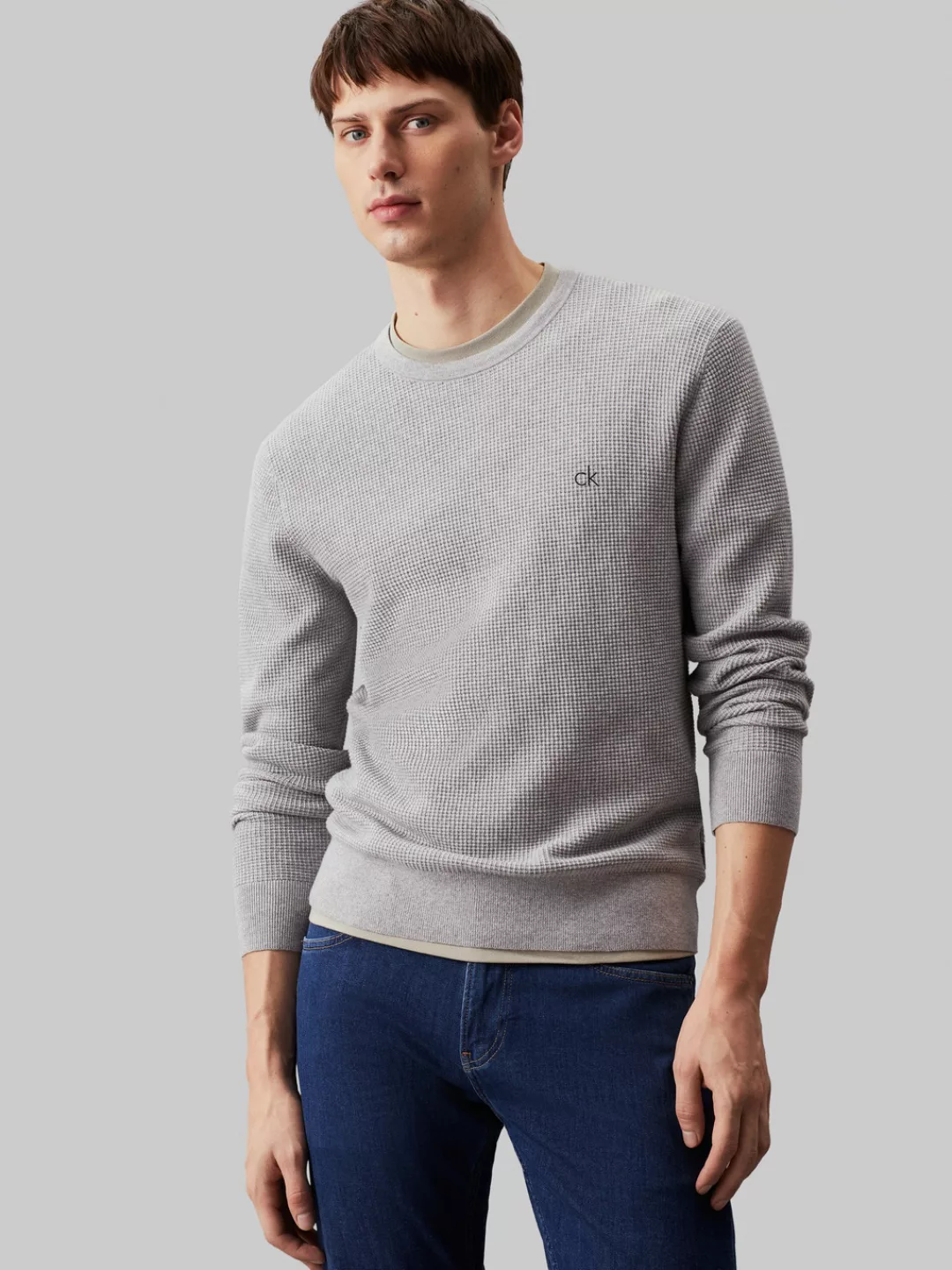 Calvin Klein Rundhalspullover WAFFLE STRUCTURE SWEATER mit Markenlabel günstig online kaufen