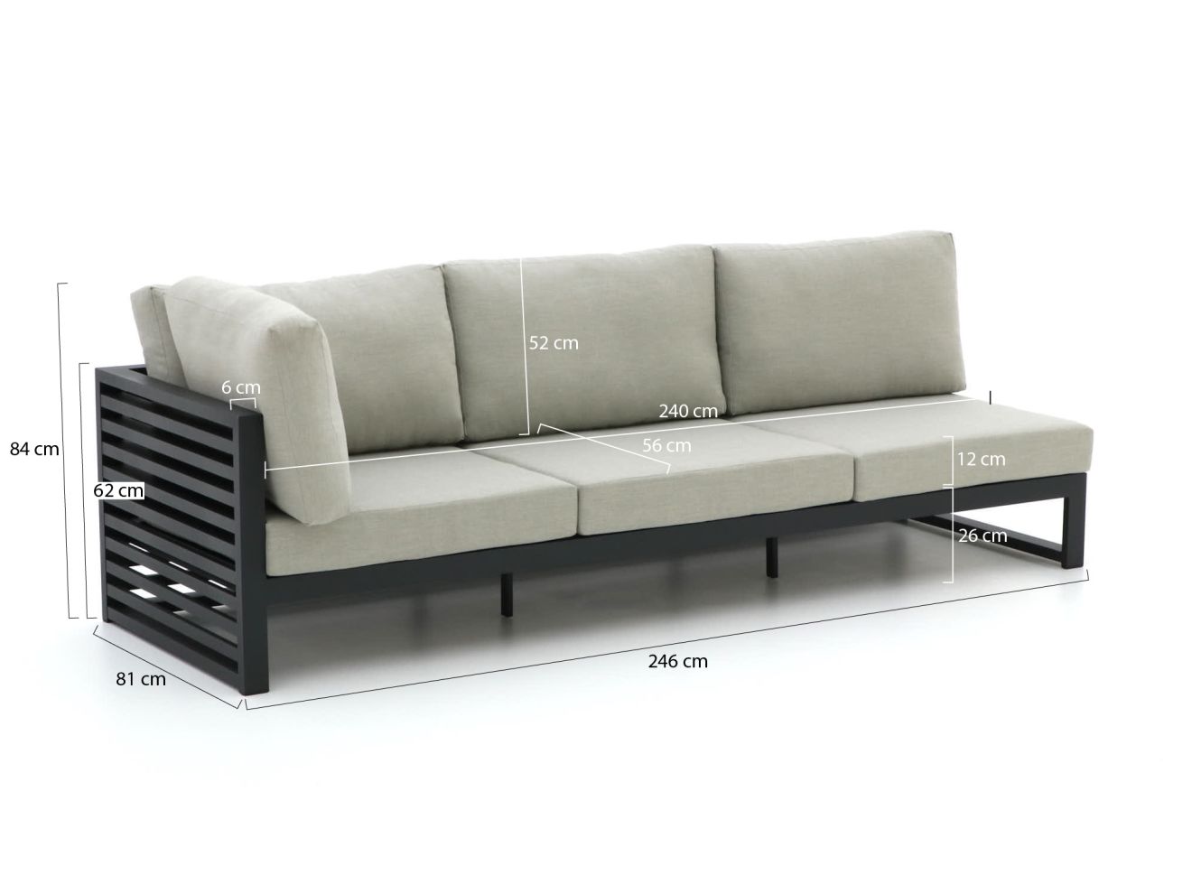 Bellagio Cadora Gartensofa 3-Sitzer rechter Arm 246 cm günstig online kaufen