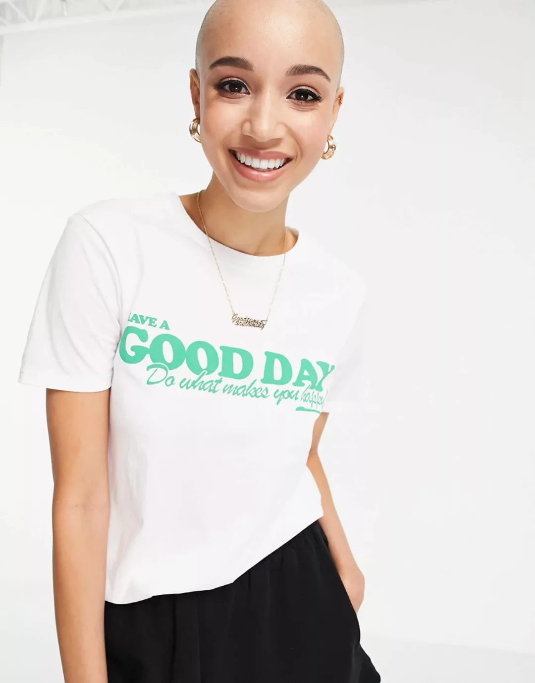 ASOS DESIGN – T-Shirt in Weiß mit „Have a good day“-Schriftzug günstig online kaufen