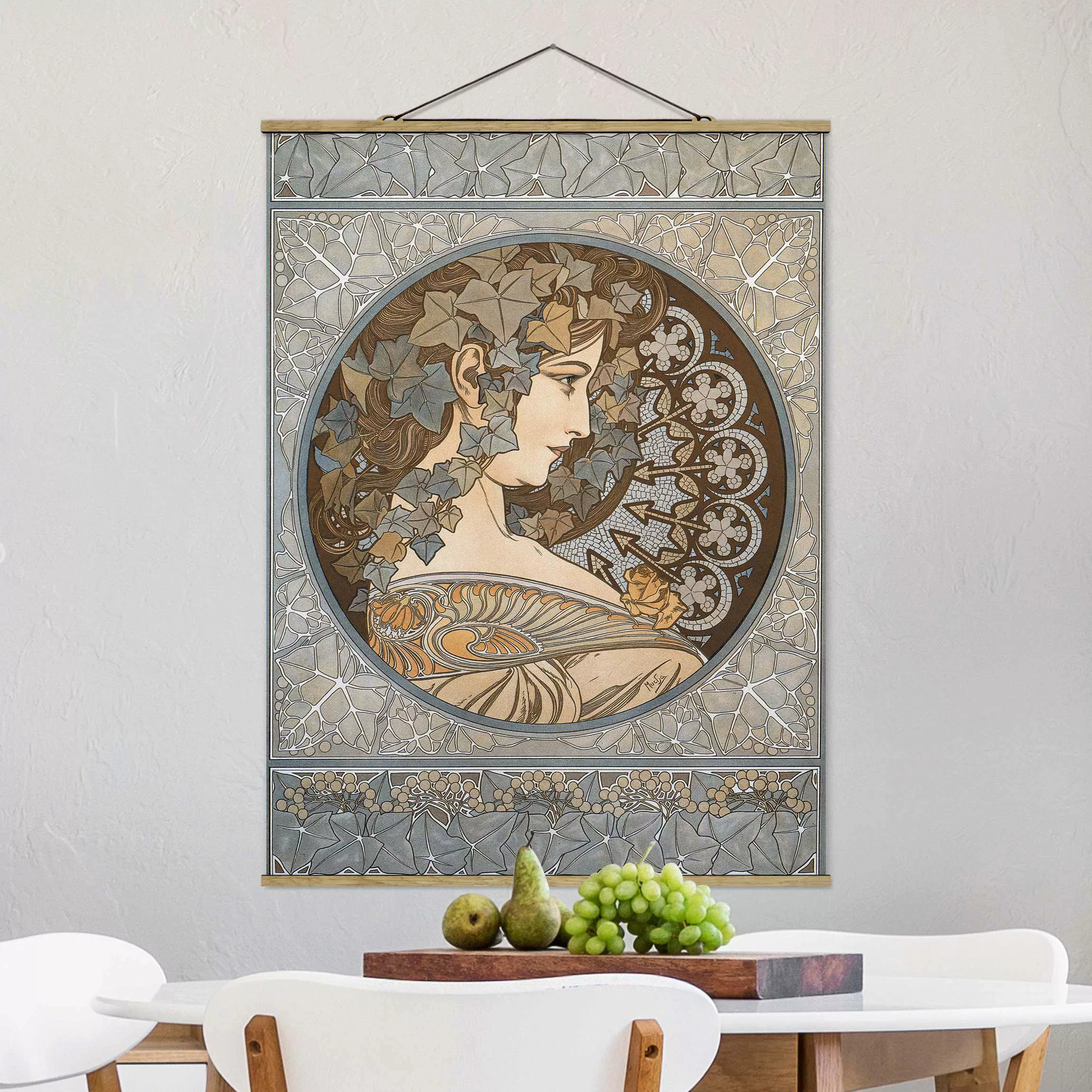 Stoffbild Kunstdruck mit Posterleisten - Hochformat Alfons Mucha - Synthia günstig online kaufen