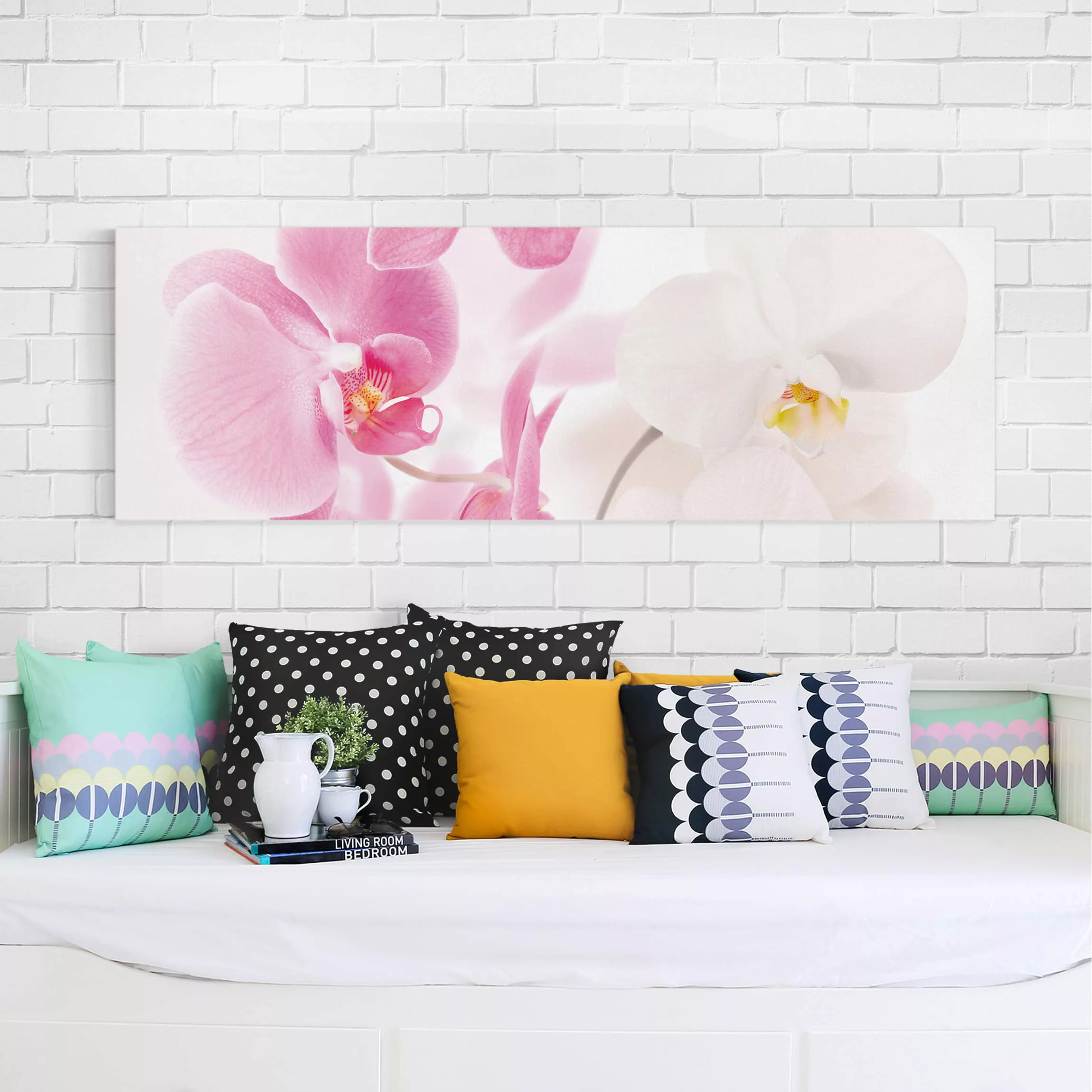 Leinwandbild Blumen - Panorama Delicate Orchids günstig online kaufen