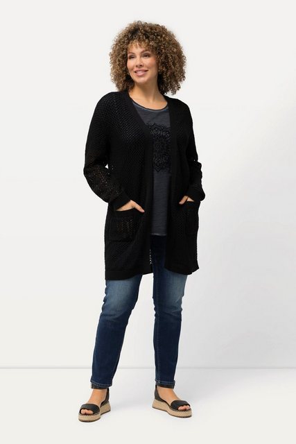 Ulla Popken Strickjacke Long-Strickjacke Netz-Optik offene Form günstig online kaufen