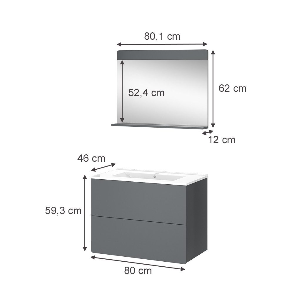 Vicco Badmöbel-Set Izan, Grau, 3 Teile, günstig online kaufen