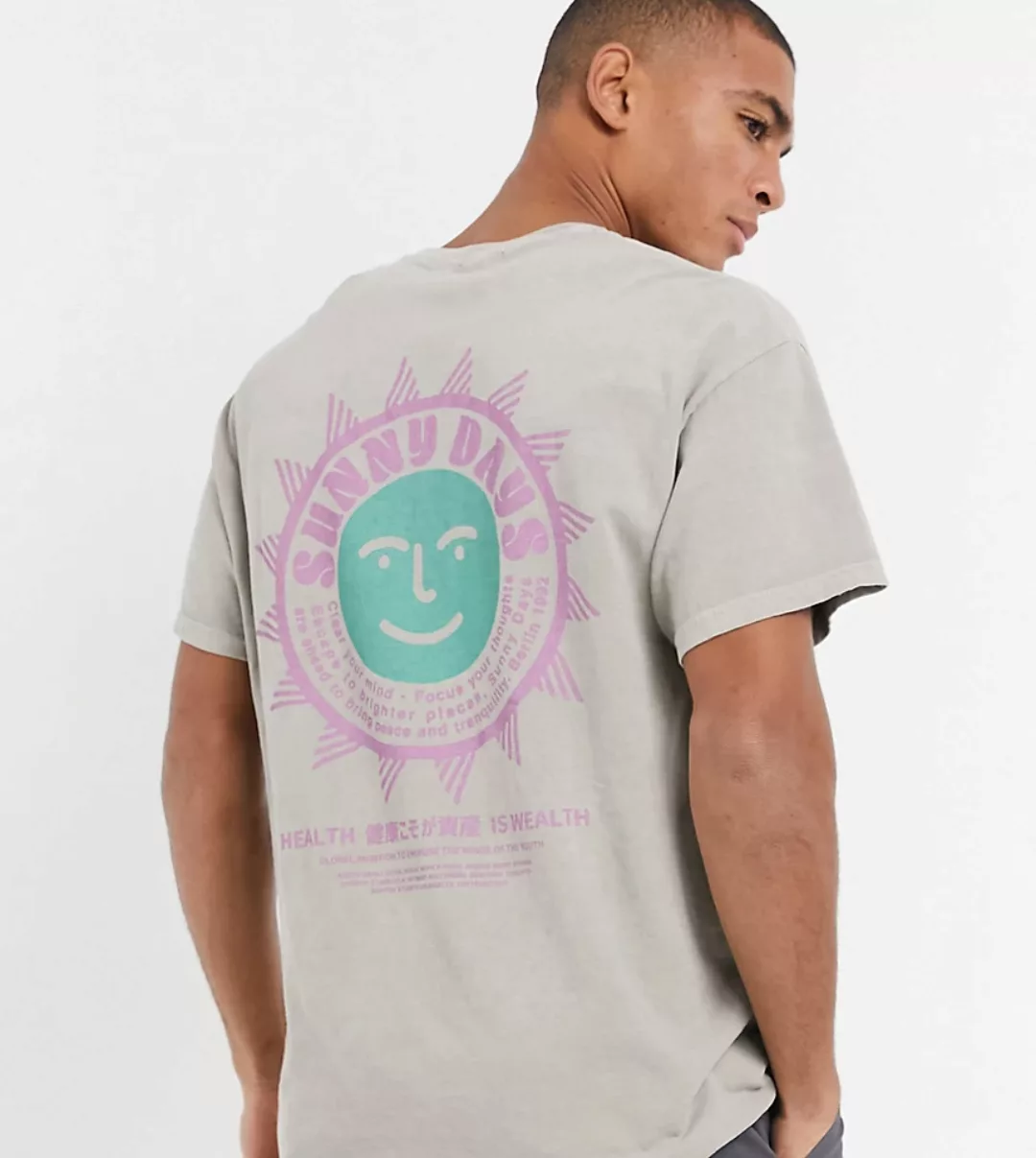 New Look – Oversize-T-Shirt in Stein mit Print hinten-Weiß günstig online kaufen