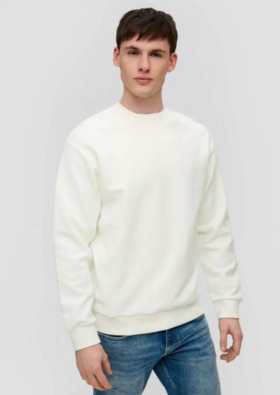 QS Sweatshirt Sweatshirt mit Rippstruktur Logo günstig online kaufen