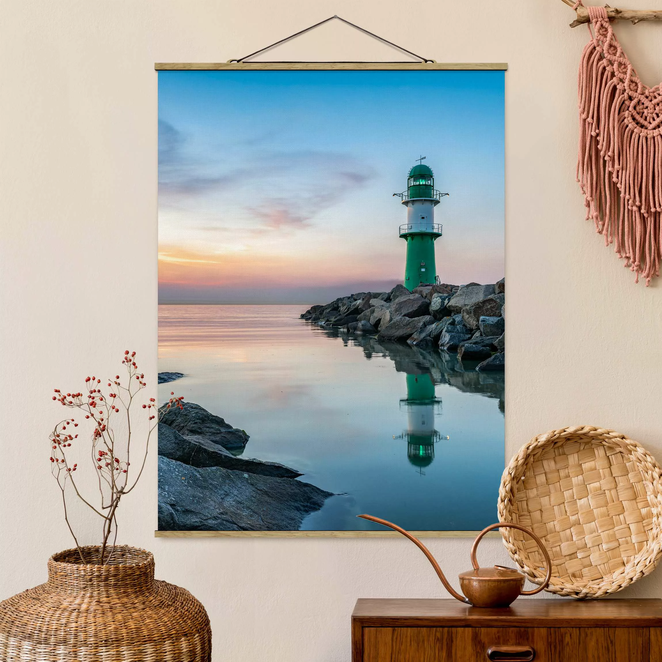 Stoffbild mit Posterleisten Sunset at the Lighthouse günstig online kaufen
