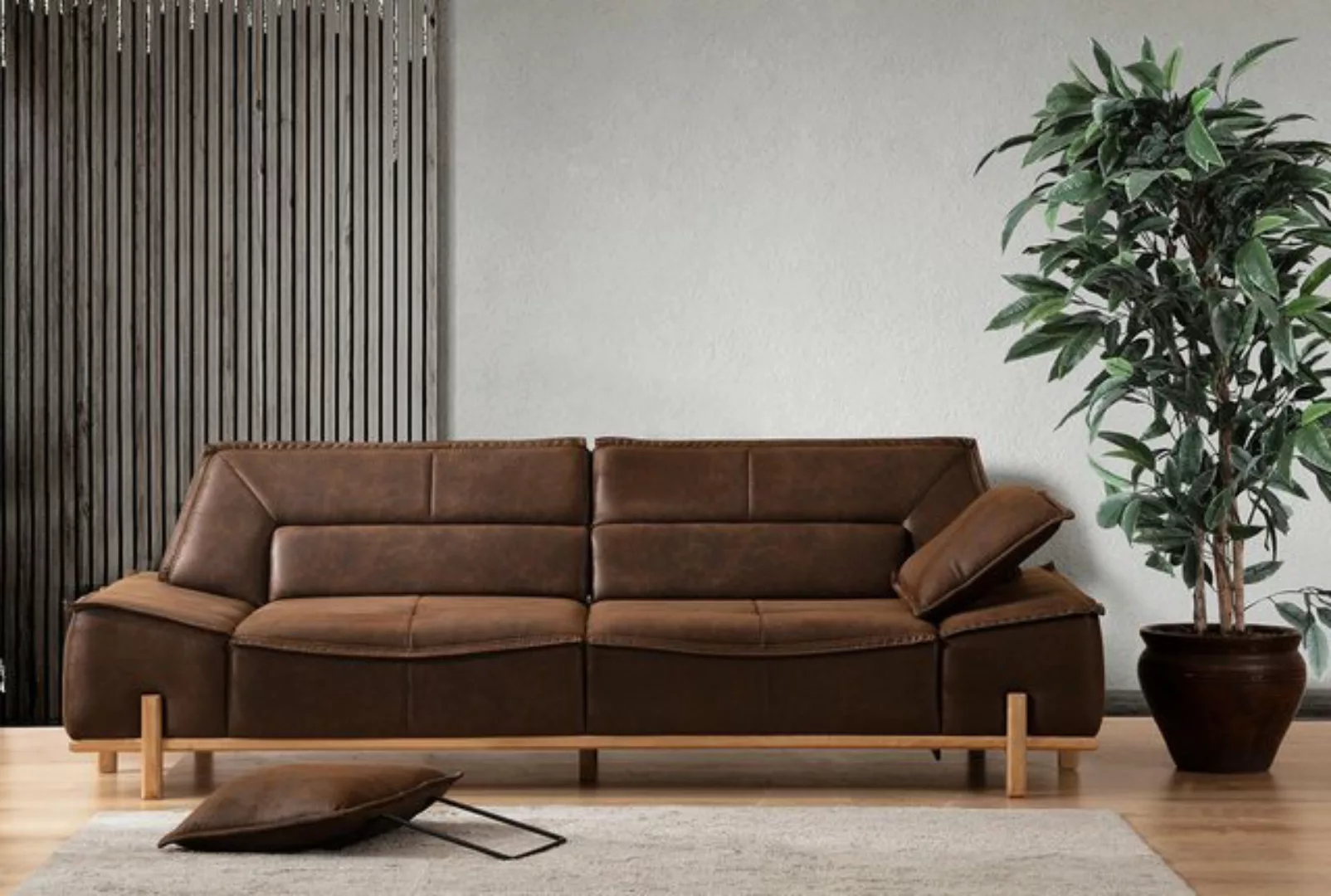 Xlmoebel Sofa Modernes braunes Dreisitzer-Stoffsofa mit Polstern – Couch in günstig online kaufen