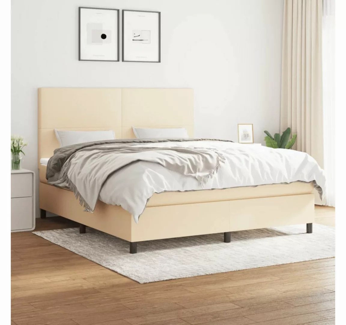 vidaXL Boxspringbett Boxspringbett mit Matratze Creme 160x200 cm Stoff Bett günstig online kaufen