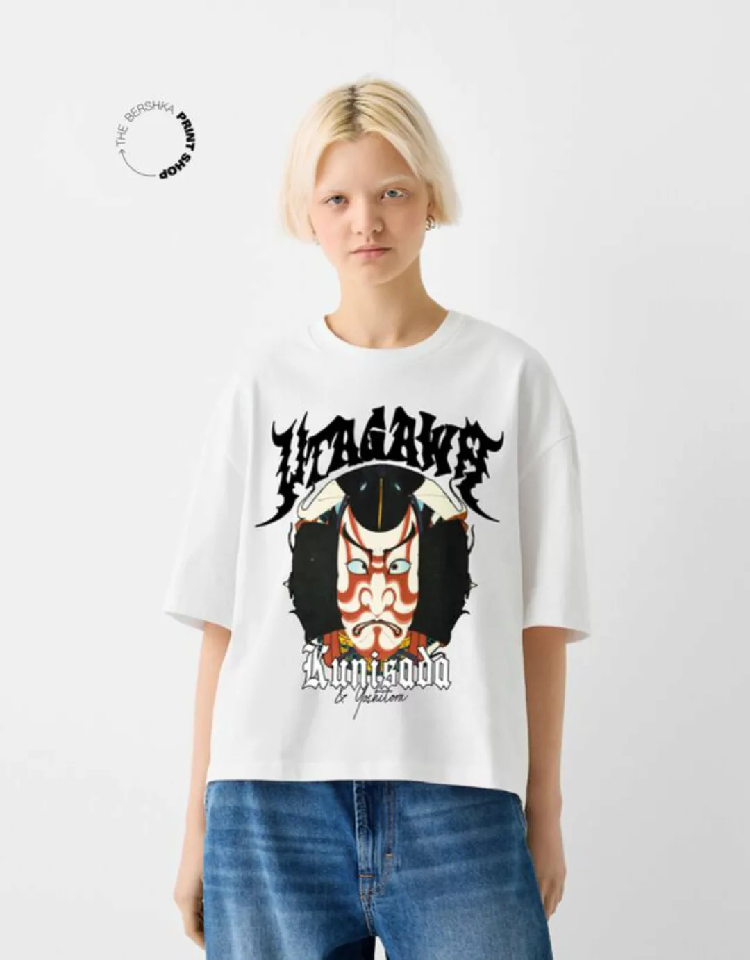 Bershka Cropped-T-Shirt Utagawa Kunisada & Utagawa Yoshitora Mit Kurzen Ärm günstig online kaufen