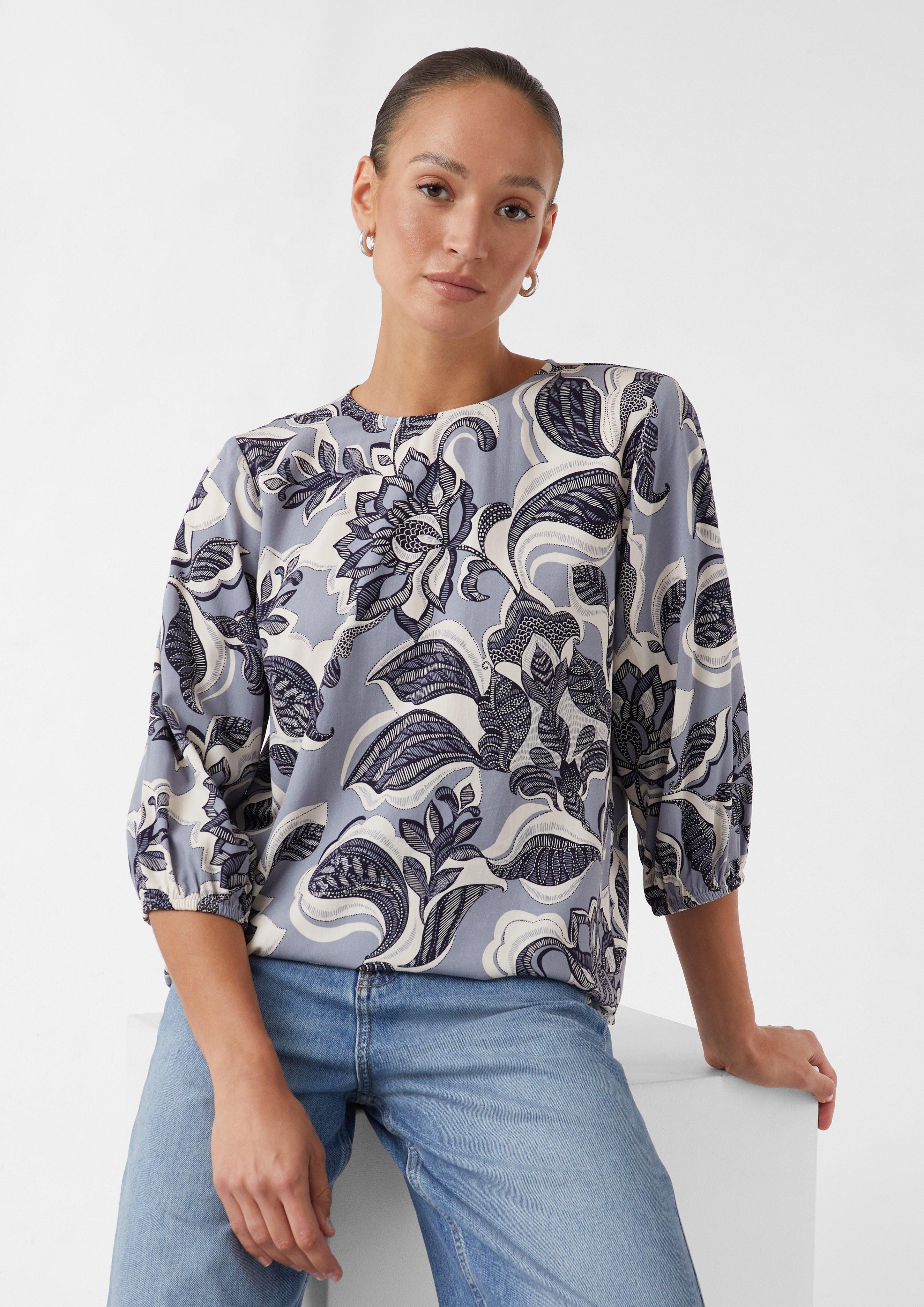 Comma Langarmbluse Luftige Bluse mit All-over-Print günstig online kaufen