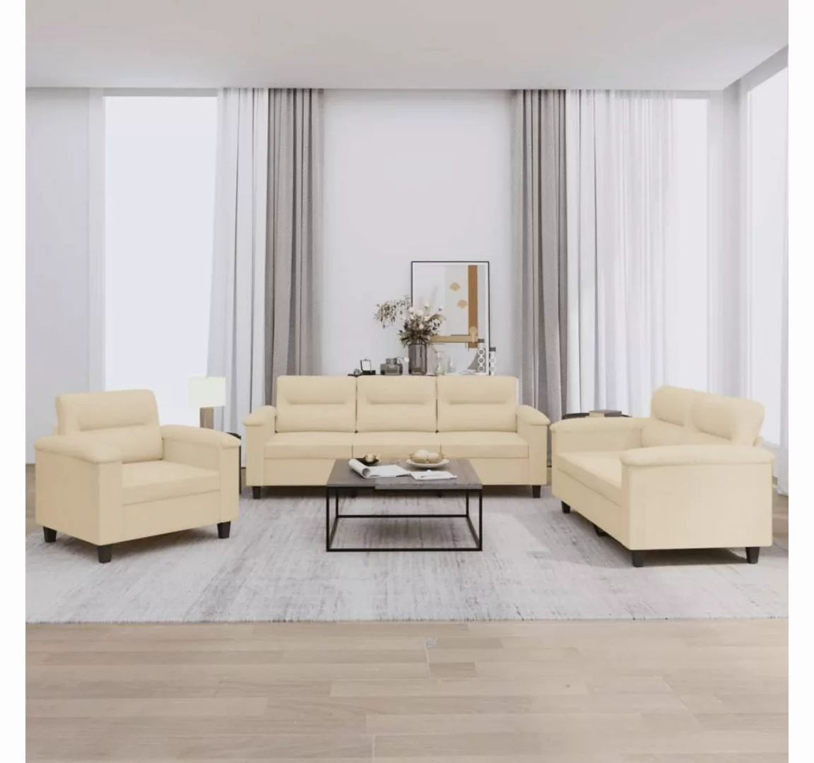 vidaXL Sofa 3-tlg. Sofagarnitur mit Kissen Creme Mikrofasergewebe günstig online kaufen