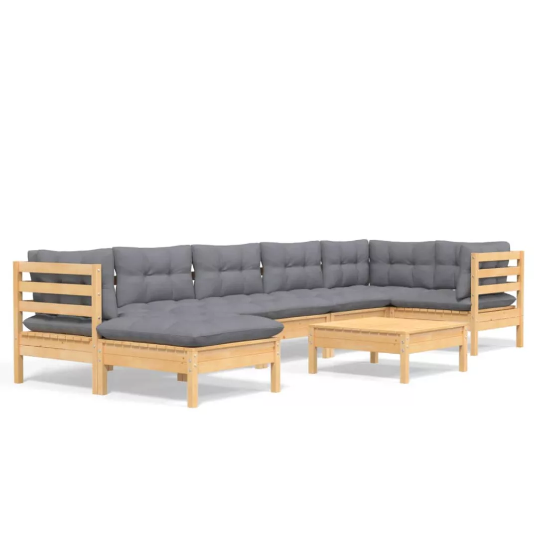 8-tlg. Garten-lounge-set Mit Grauen Kissen Kiefer Massivholz günstig online kaufen