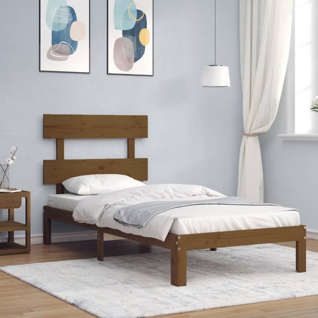 vidaXL Bett Massivholzbett mit Kopfteil Honigbraun 100x200 cm günstig online kaufen