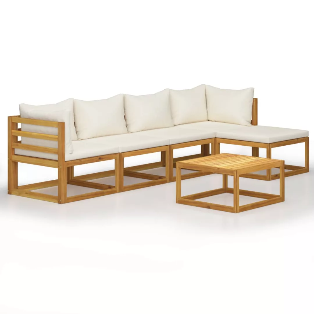 6-tlg. Garten-lounge-set Mit Auflagen Creme Massivholz Akazie günstig online kaufen