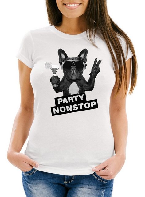 Neverless Print-Shirt Damen T-Shirt Party Nonstop Mops French Bulldog Slim günstig online kaufen