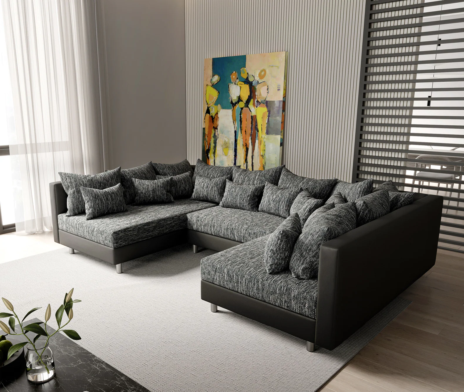Wohnlandschaft Clovis Schwarz Modularsofa Modulsystem günstig online kaufen
