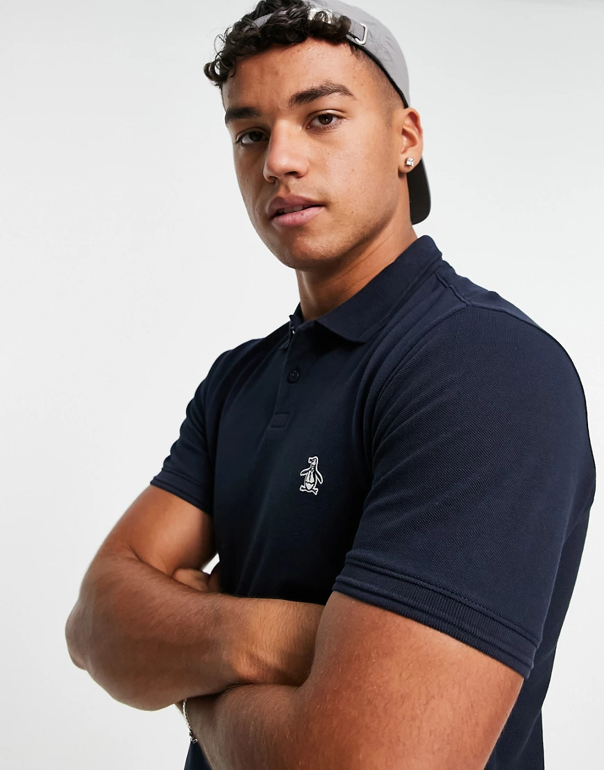 Original Penguin – Geripptes Polohemd in Marineblau günstig online kaufen