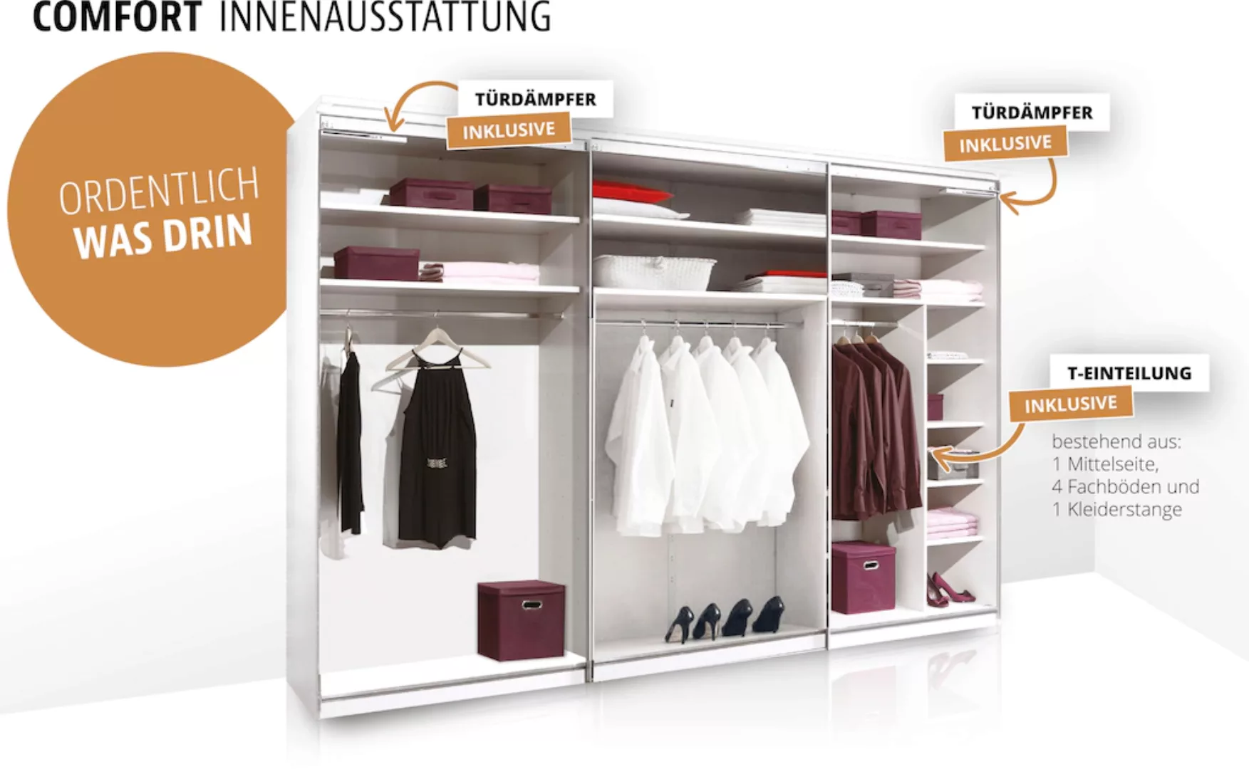 STAUD Schwebetürenschrank "Includo, Made in Germany", Mit Spiegeltüre und v günstig online kaufen