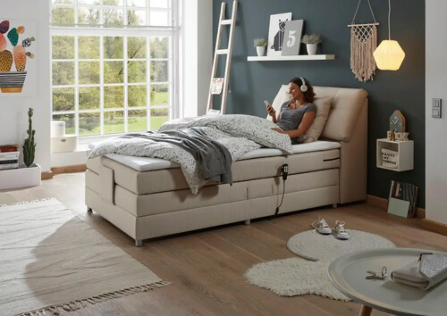 ED EXCITING DESIGN Boxspringbett »Carpino«, inkl. Motor, Stauraum im Kopfte günstig online kaufen