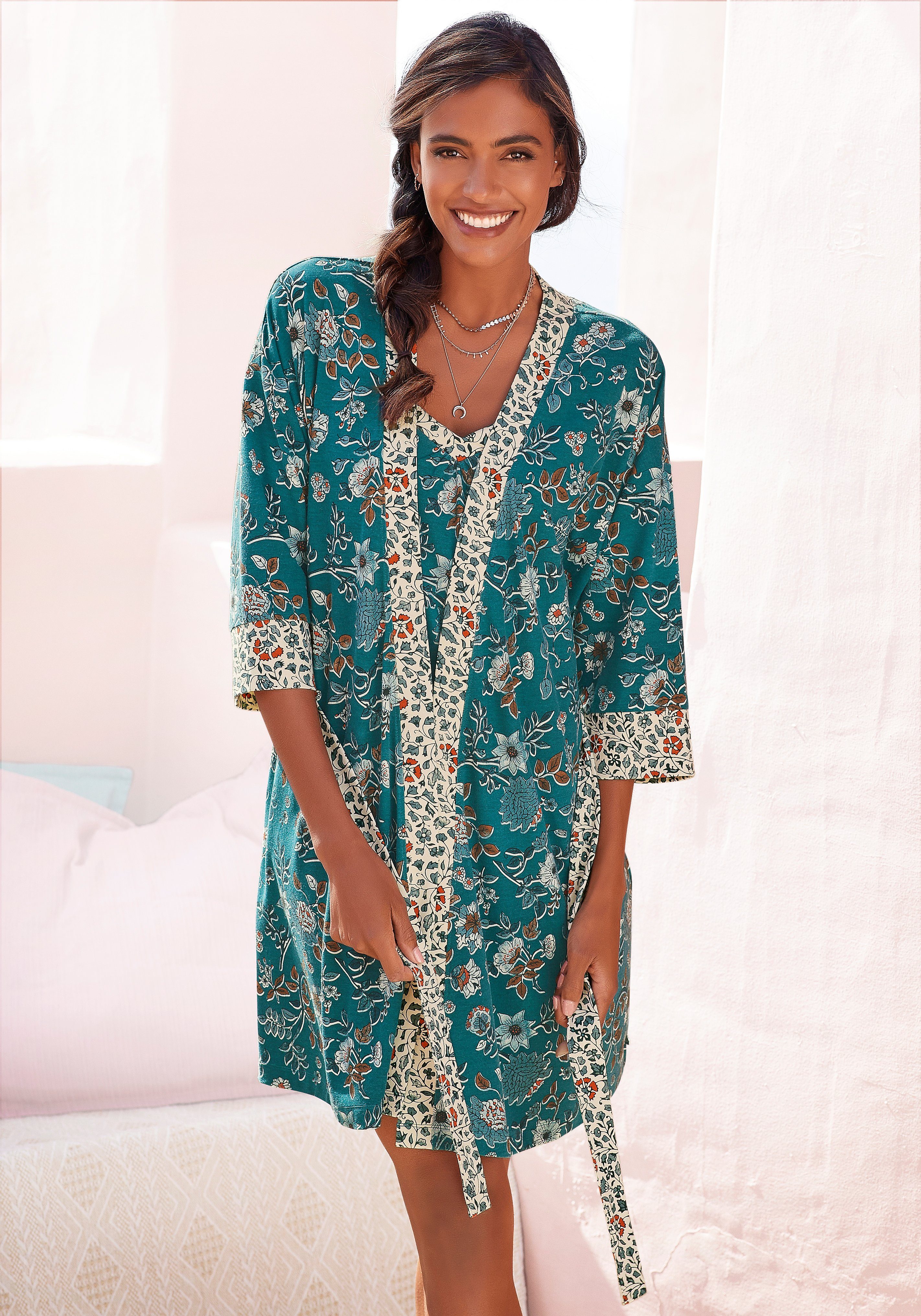 LASCANA Kimono, Kurzform, Jersey, Kimono-Kragen, Gürtel, günstig online kaufen