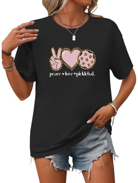 PYL Rundhalsshirt Damen Casual Kurzarmshirt mit Herz Druck günstig online kaufen