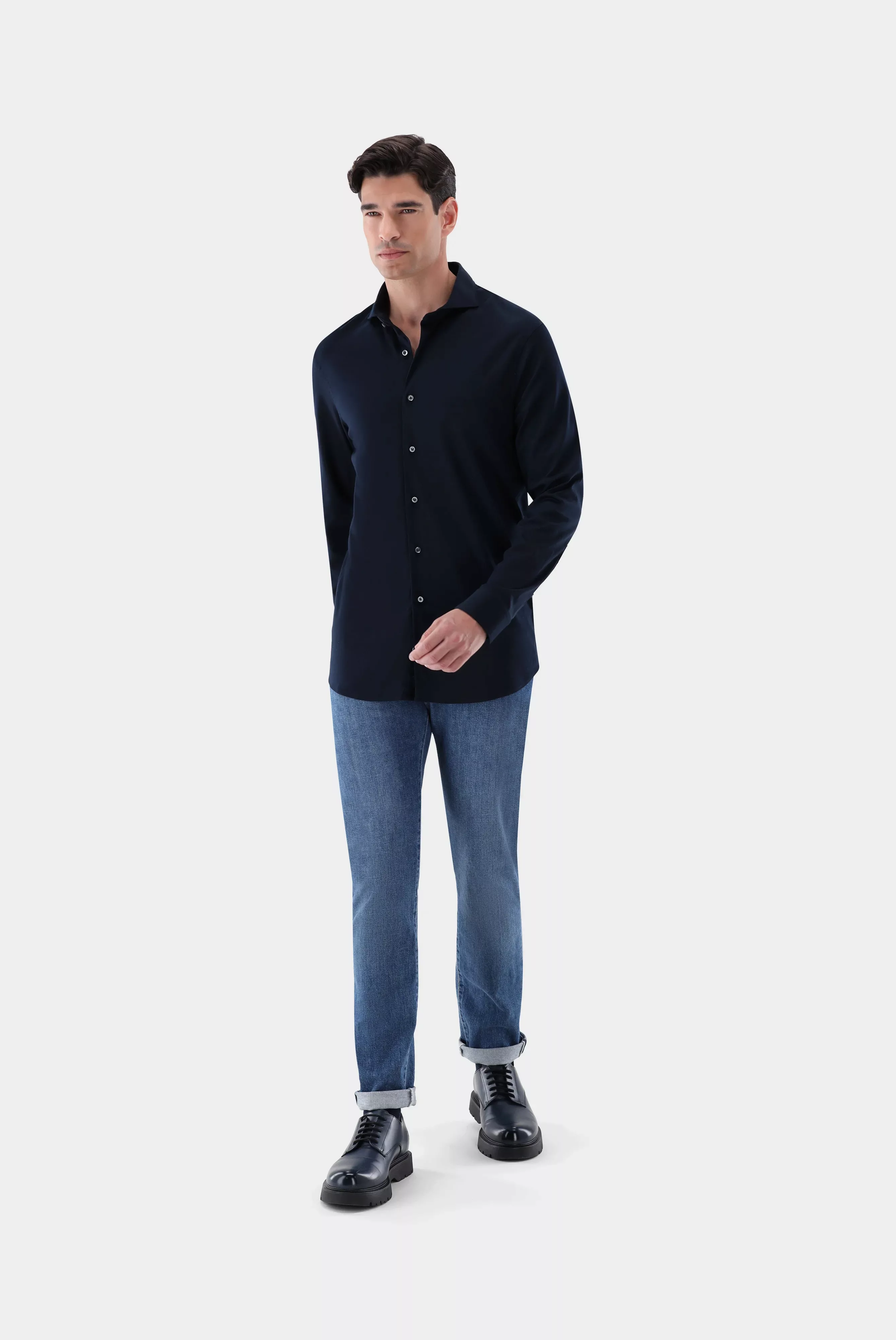 Jersey Hemd aus Schweizer Baumwolle Slim Fit günstig online kaufen
