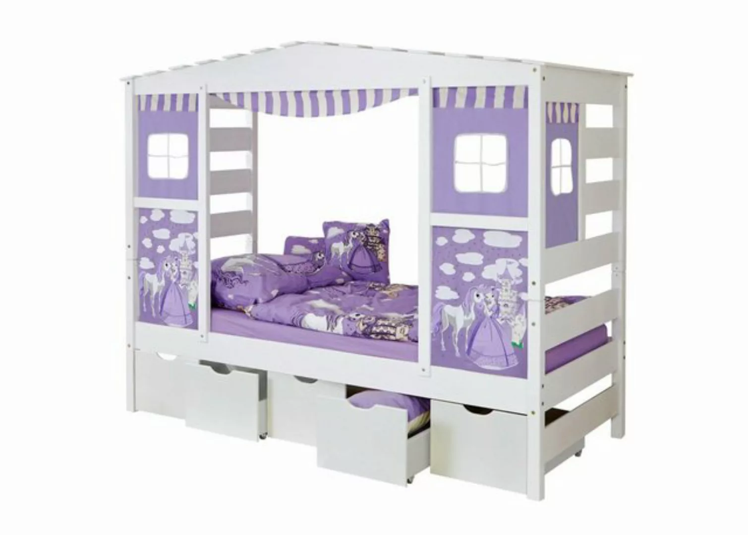 TICAA "Hausbett mit Bettkasten ""Horse Lila"" Kiefer Weiß" weiß Gr. 90 x 20 günstig online kaufen