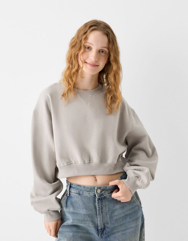 Bershka Cropped-Sweatshirt Bskteen Xs Grau günstig online kaufen