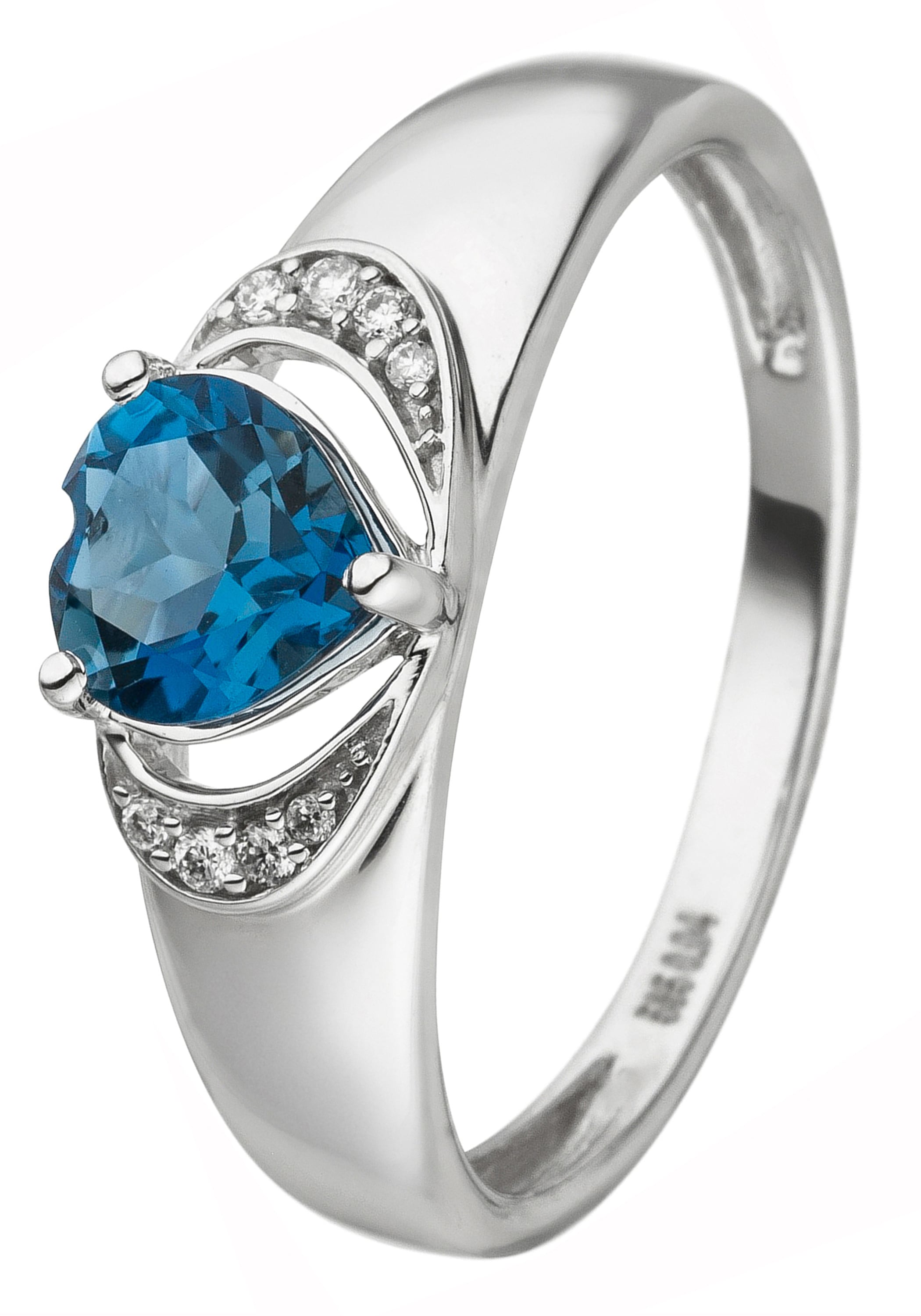 JOBO Fingerring "Herz-Ring", 585 Weißgold mit Blautopas und 8 Diamanten günstig online kaufen