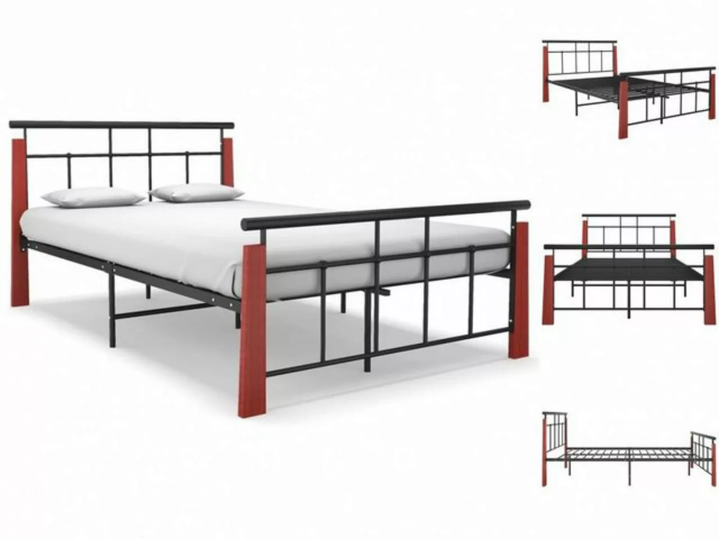 vidaXL Bettgestell Bettgestell Metall und Massivholz Eiche 120x200 cm Bett günstig online kaufen