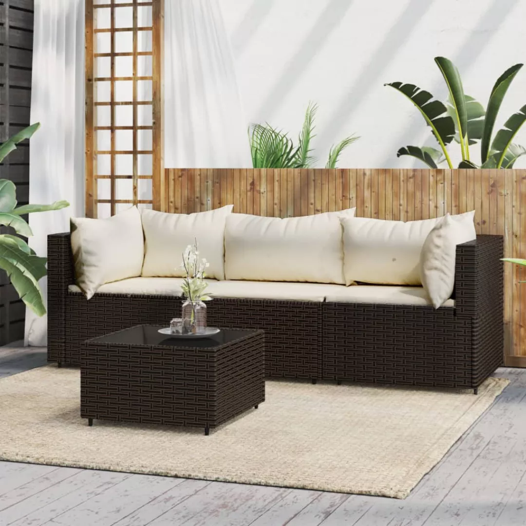 Vidaxl 4-tlg. Garten-lounge-set Mit Kissen Braun Poly Rattan günstig online kaufen