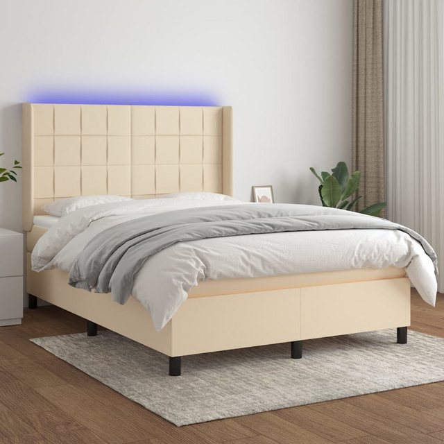 vidaXL Bettgestell Boxspringbett mit Matratze LED Creme 140x200 cm Stoff Be günstig online kaufen