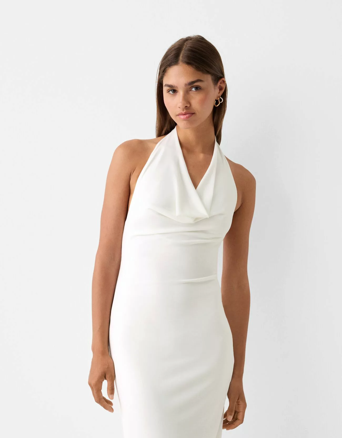 Bershka Midikleid Mit Neckholder-Ausschnitt Damen Xs Grbrochenes Weiss günstig online kaufen