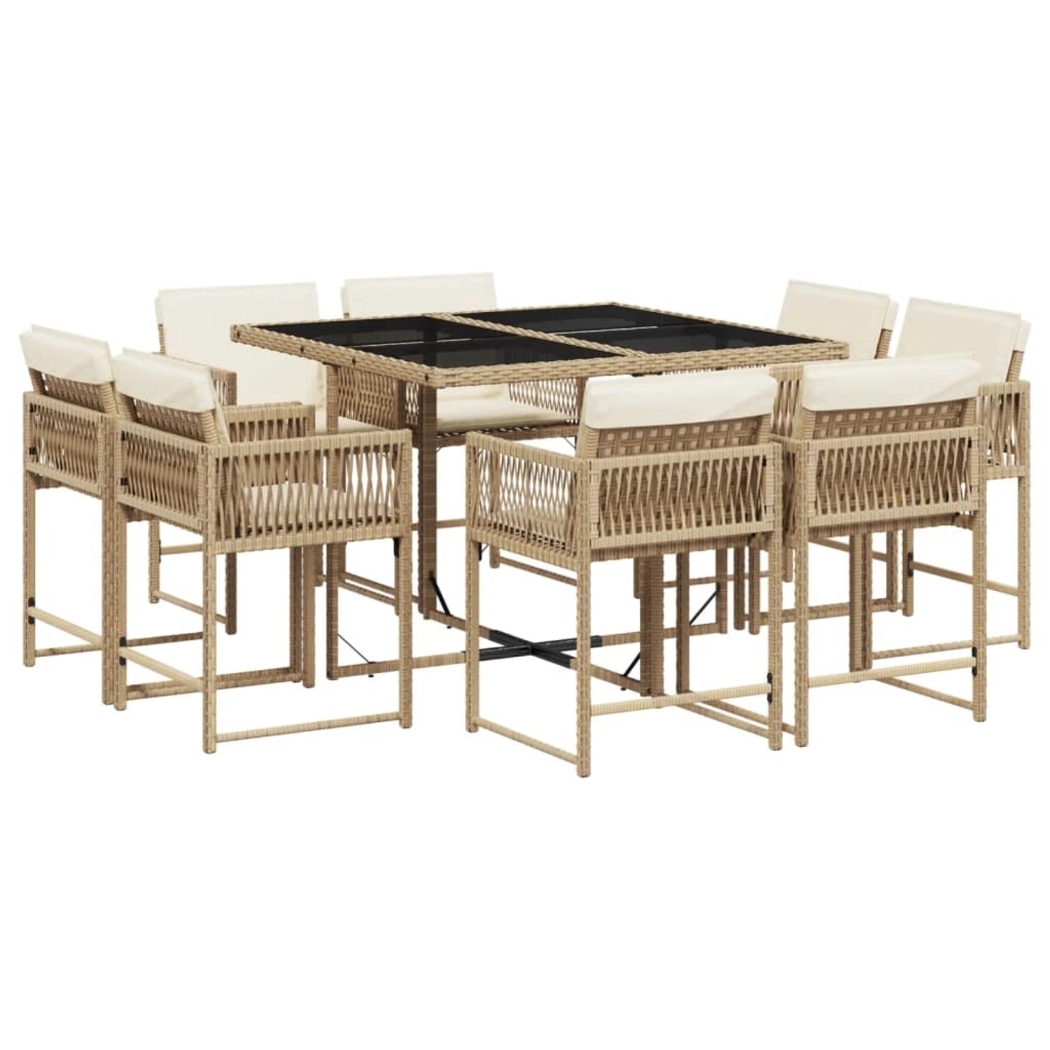 vidaXL 9-tlg Garten-Essgruppe mit Kissen Beige Poly Rattan Modell 50 günstig online kaufen