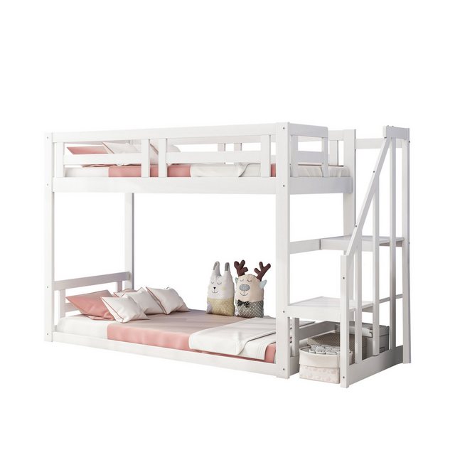 Flieks Etagenbett, Kinderbett mit Sicherheitstreppe 90x200cm Massivholz günstig online kaufen