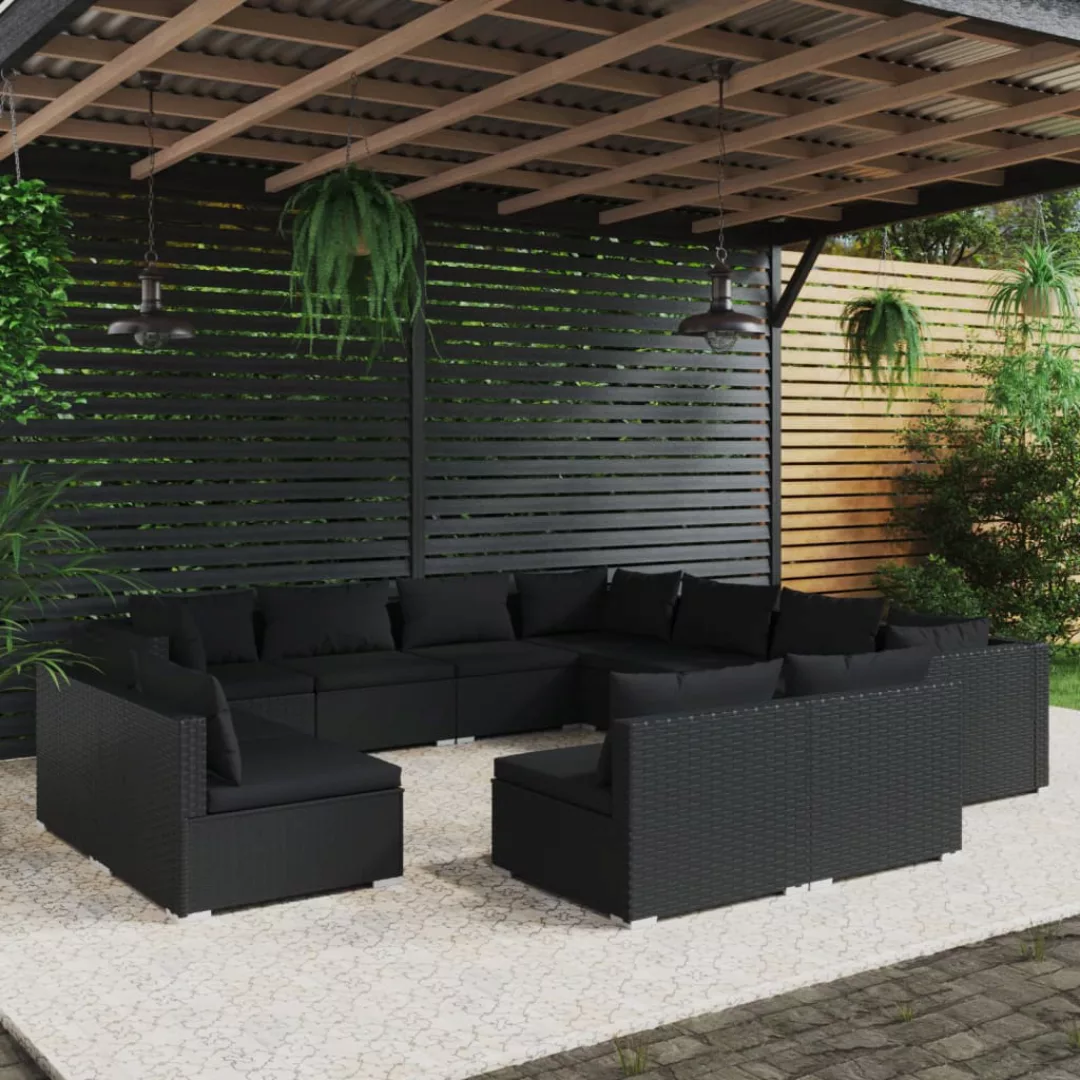 Vidaxl 11-tlg. Garten-lounge-set Mit Kissen Schwarz Poly Rattan günstig online kaufen