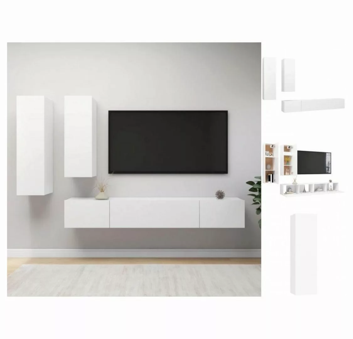 vidaXL Kleiderschrank 4-tlg TV-Schrank-Set Weiß Spanplatte günstig online kaufen