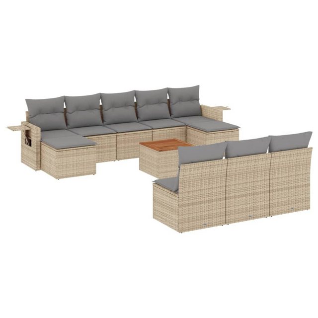 vidaXL Sofaelement 11-tlg. Garten-Sofagarnitur mit Kissen Beige Poly Rattan günstig online kaufen