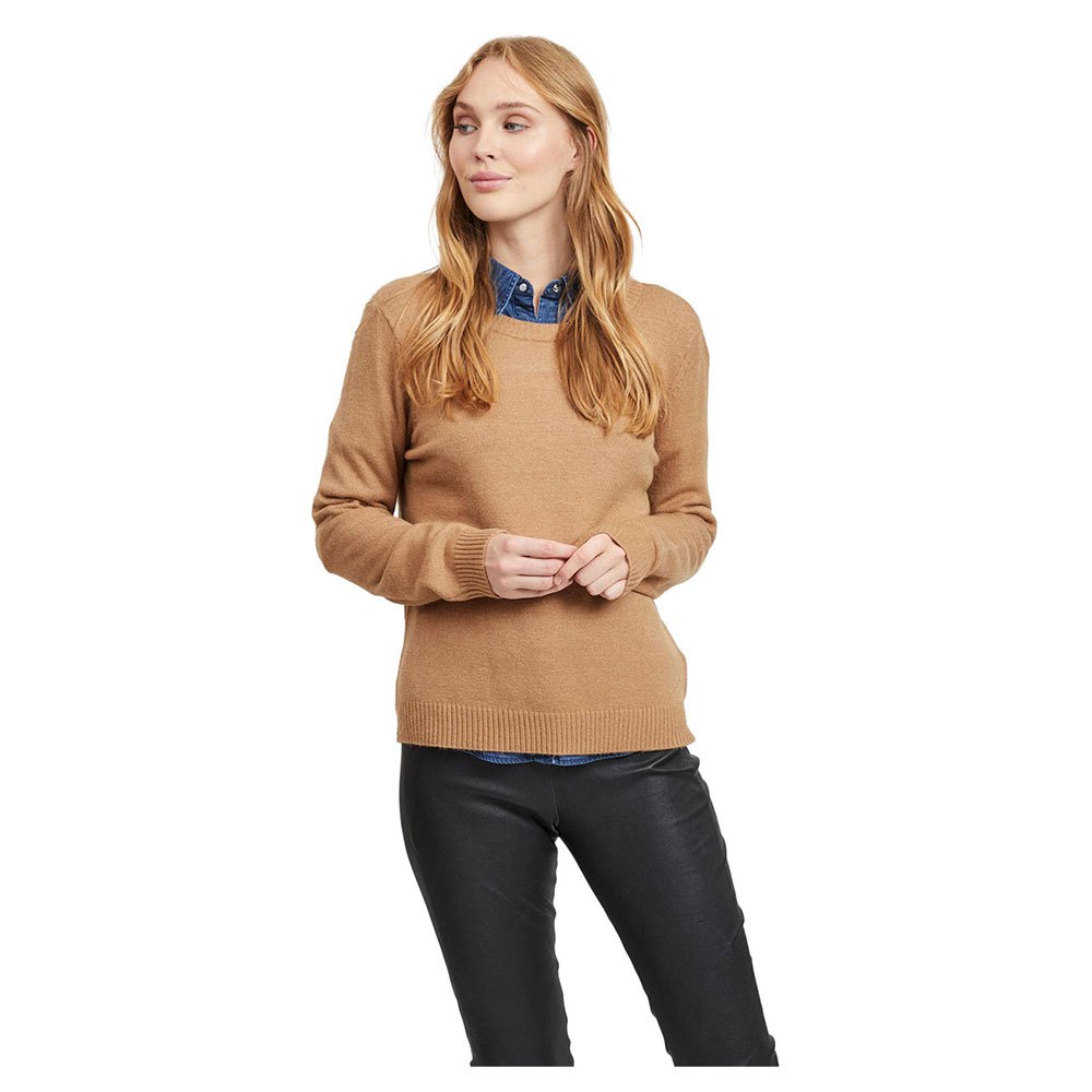 Vila Ril Gerippter Kragen Pullover XS Tigers Eye / Detail Melange günstig online kaufen