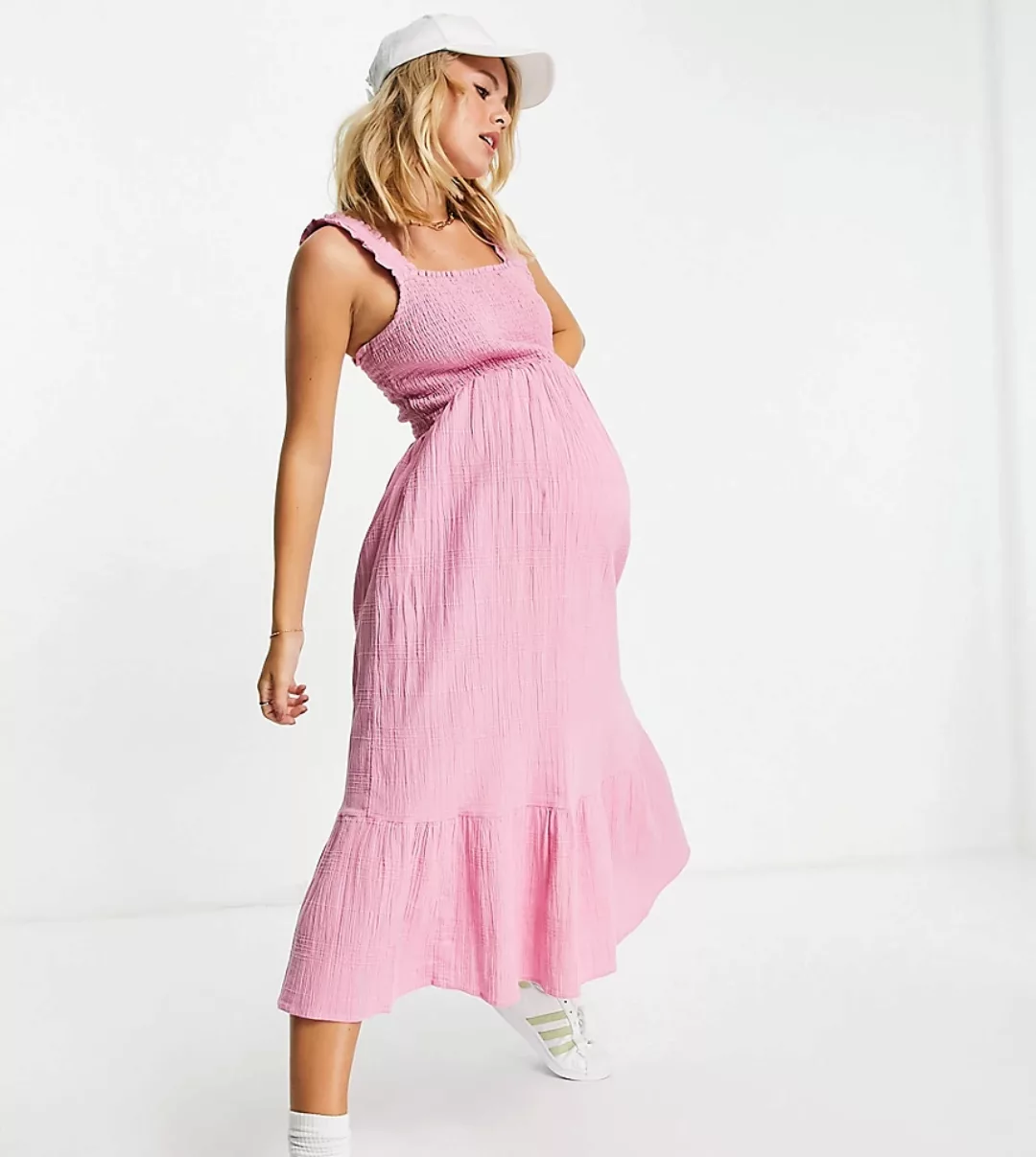 New Look Maternity – Midikleid mit doppeltem Stufendetail und gerafften Trä günstig online kaufen