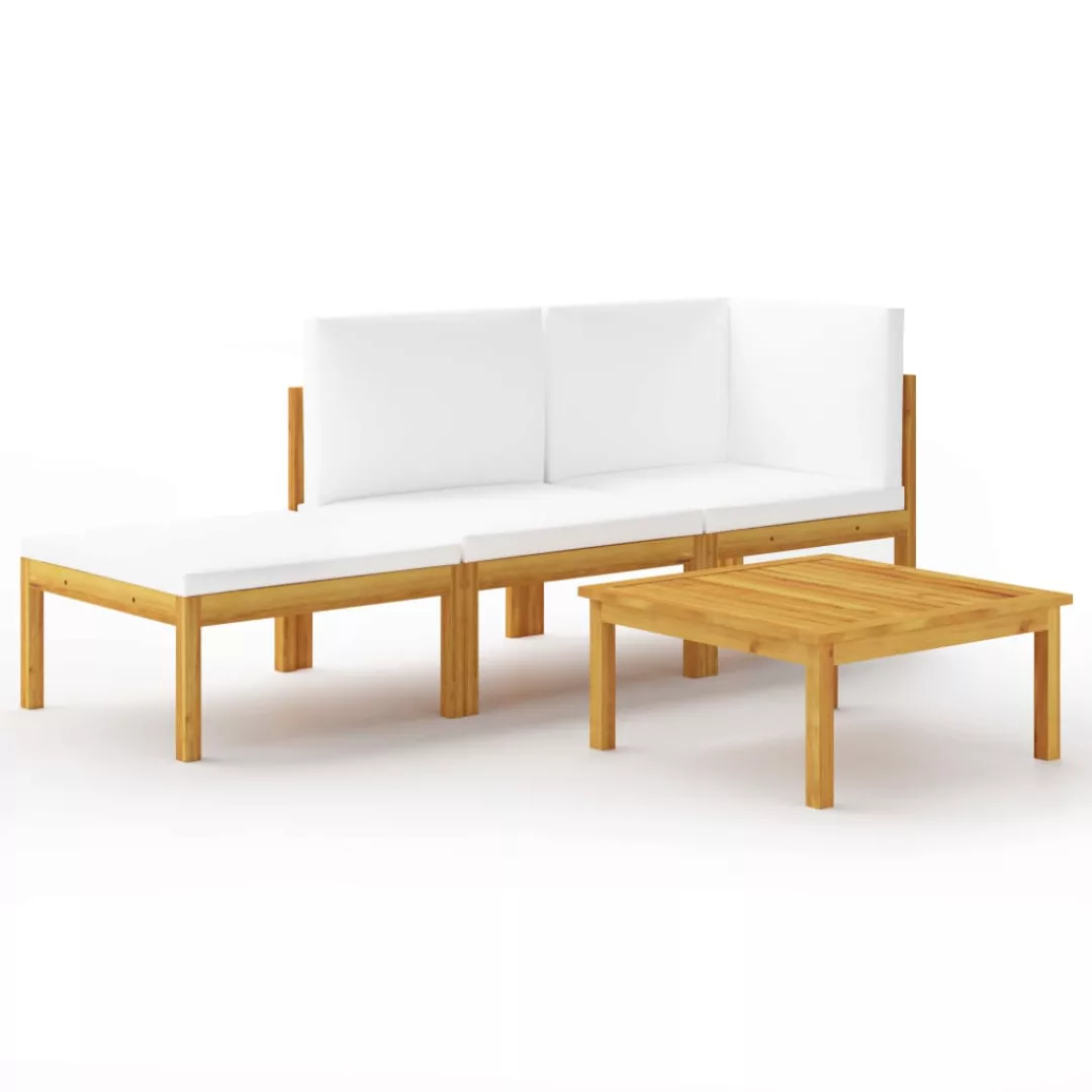 4-tlg. Garten-lounge-set Mit Kissen Cremeweiß Massivholz Akazie günstig online kaufen