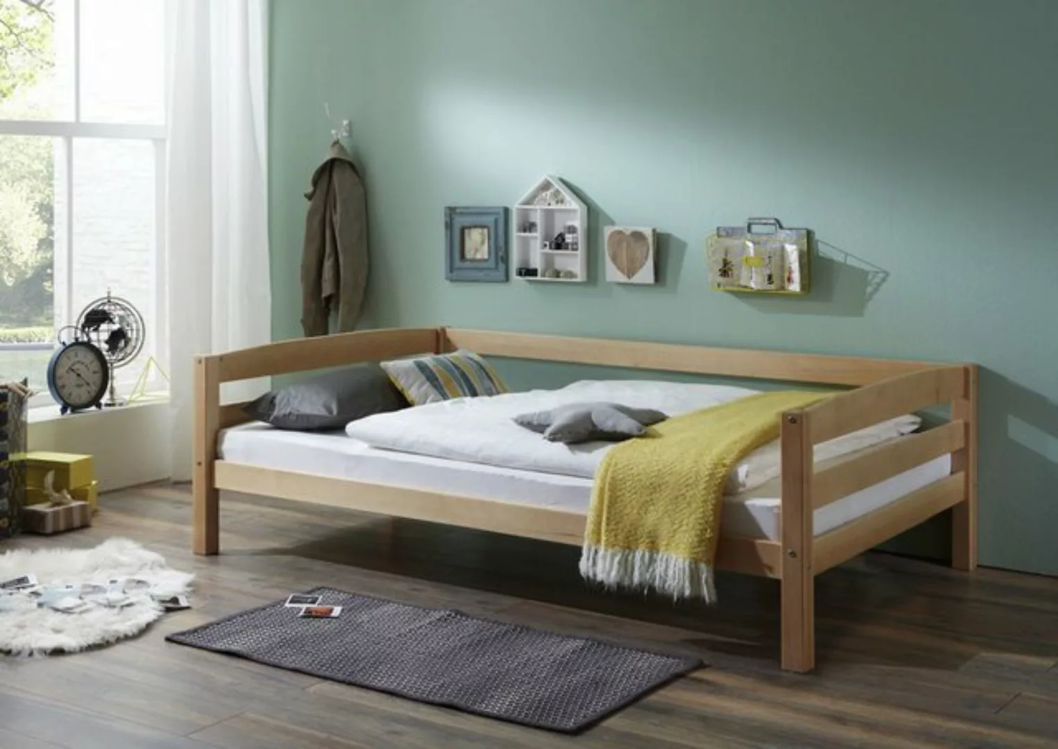 Natur24 Einzelbett Einzelbett Nora 208 x 62,5 x 128 cm Buche Natur lackiert günstig online kaufen